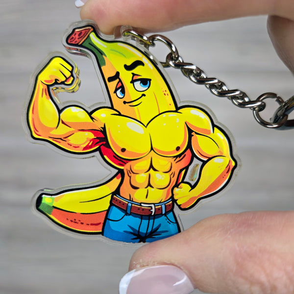 Flexing BroNana - 2" Double-Layered Clear Acrylic Keychain
