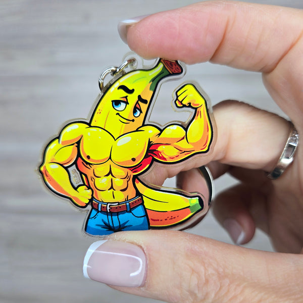 Flexing BroNana - 2" Double-Layered Clear Acrylic Keychain