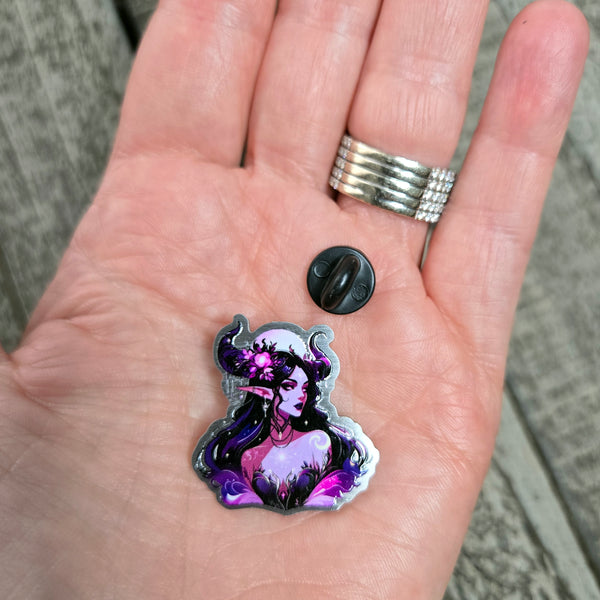 Celestial Rose Metal Pin - Gothic Fantasy Decorative Badge