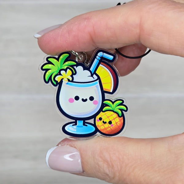 Pina Colada Acrylic Phone Charm with Mini Black Braided Lanyard Strap - 38mm (1.5")
