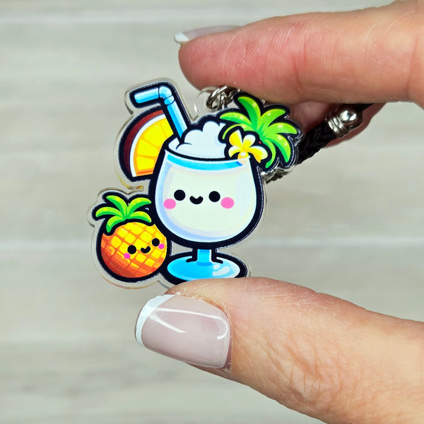 Pina Colada Acrylic Phone Charm with Mini Black Braided Lanyard Strap - 38mm (1.5")