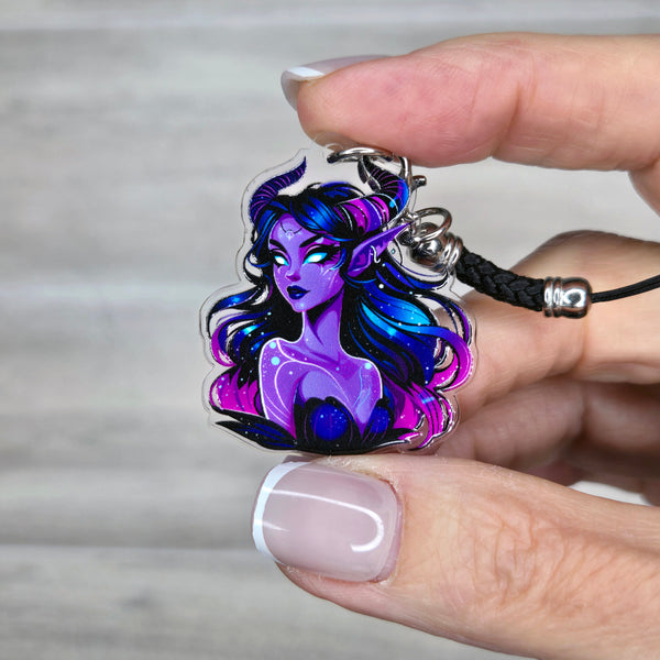 Cosmic Fairy Acrylic Charm with Mini Black Braided Lanyard Strap- 38mm (1.5")