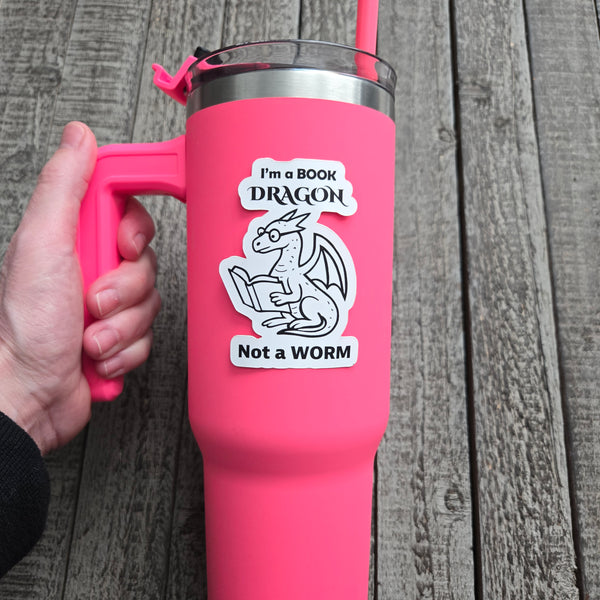 Book Dragon Sticker - Book Lover Gift - Reading Vinyl Decal - Waterproof Bookworm Dragon
