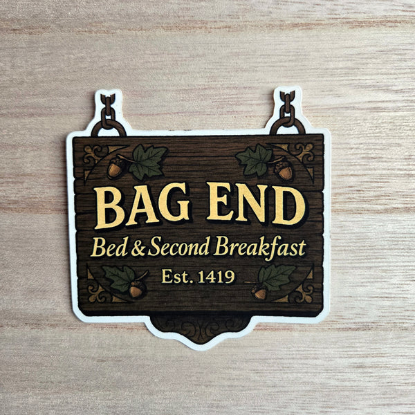 Bag End Hobbit Sign Sticker - Lord of the Rings Bed & 2nd Breakfast Vinyl Decal