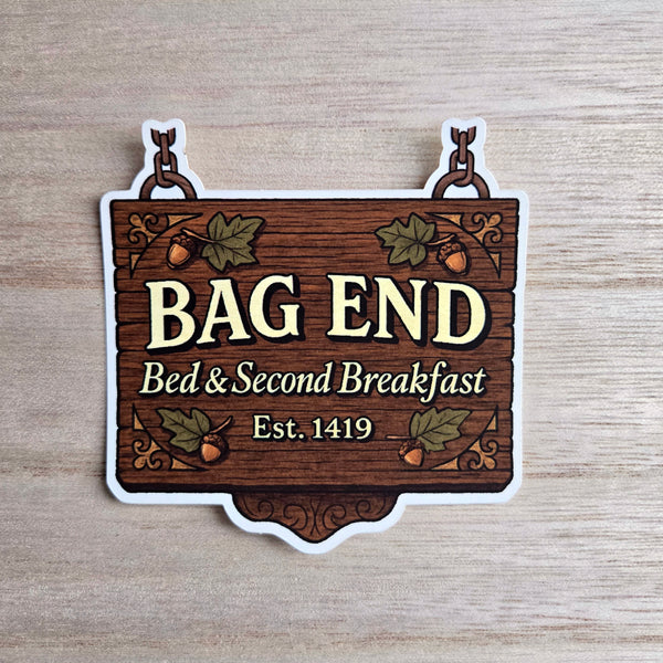 Bag End Hobbit Sign Sticker - Lord of the Rings Bed & 2nd Breakfast Vinyl Decal