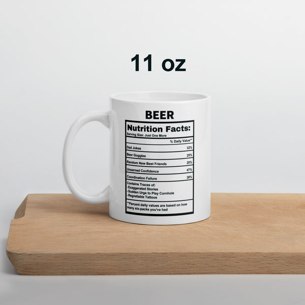 Beer Lover Gift Mug - Funny Nutrition Facts Coffee Mug for Dad Men - Sarcastic Beer Drinker Man Cave Gift