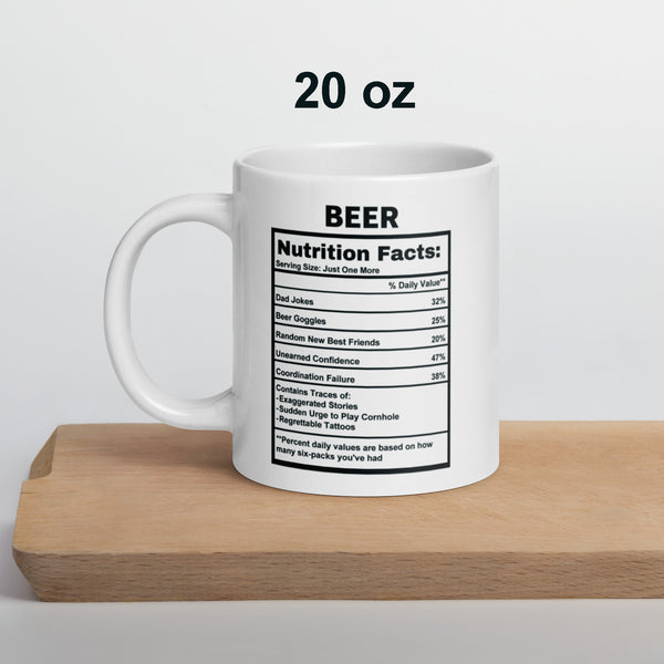 Beer Lover Gift Mug - Funny Nutrition Facts Coffee Mug for Dad Men - Sarcastic Beer Drinker Man Cave Gift