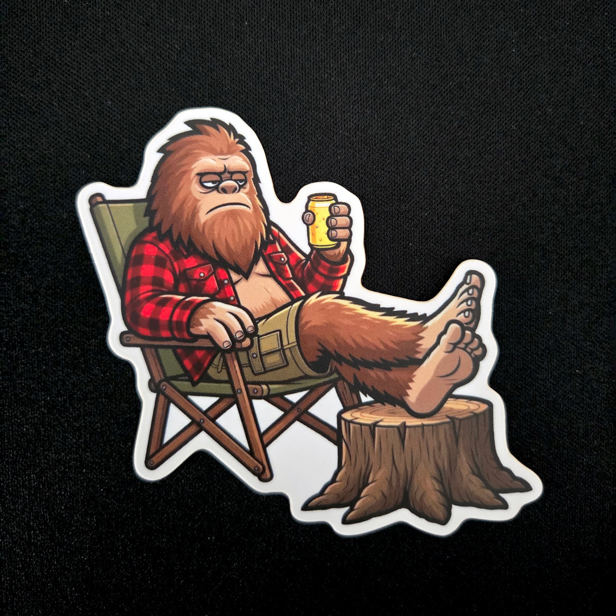 Camping Bigfoot Vinyl Sticker - Sasquatch Relaxing Humor Decal for Laptop Water Bottle - Waterproof