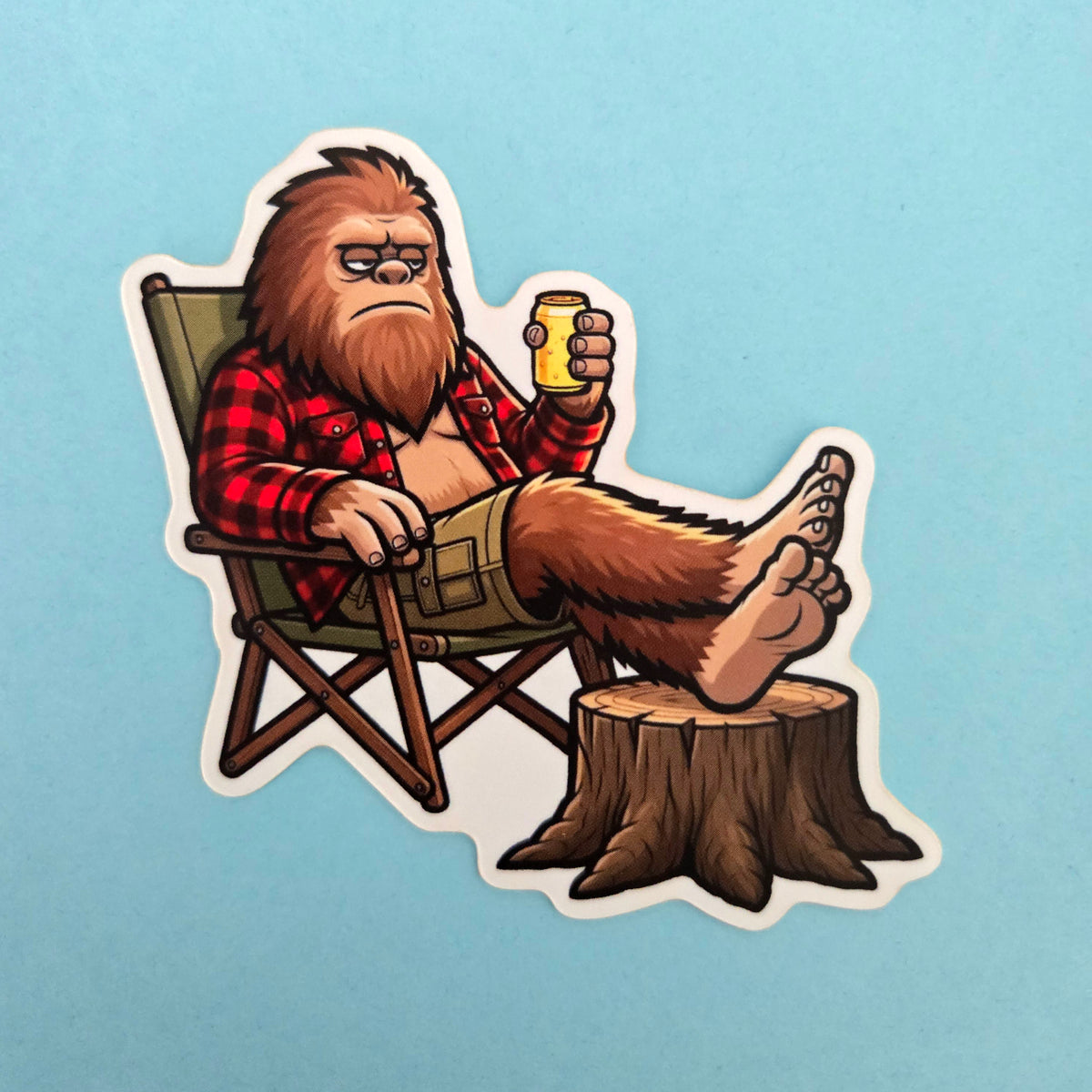 Camping Bigfoot Vinyl Sticker - Sasquatch Relaxing Humor Decal for Laptop Water Bottle - Waterproof