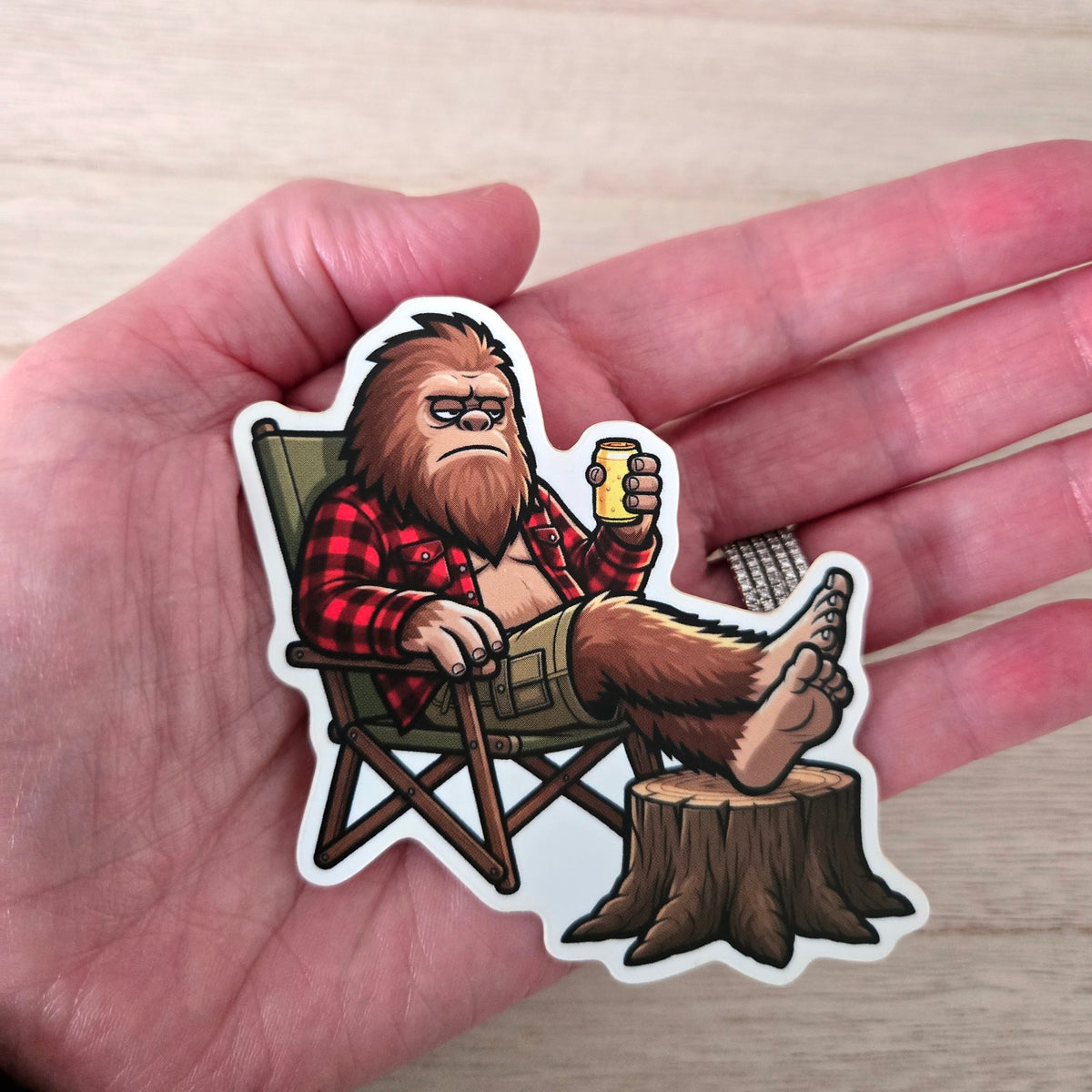 Camping Bigfoot Vinyl Sticker - Sasquatch Relaxing Humor Decal for Laptop Water Bottle - Waterproof