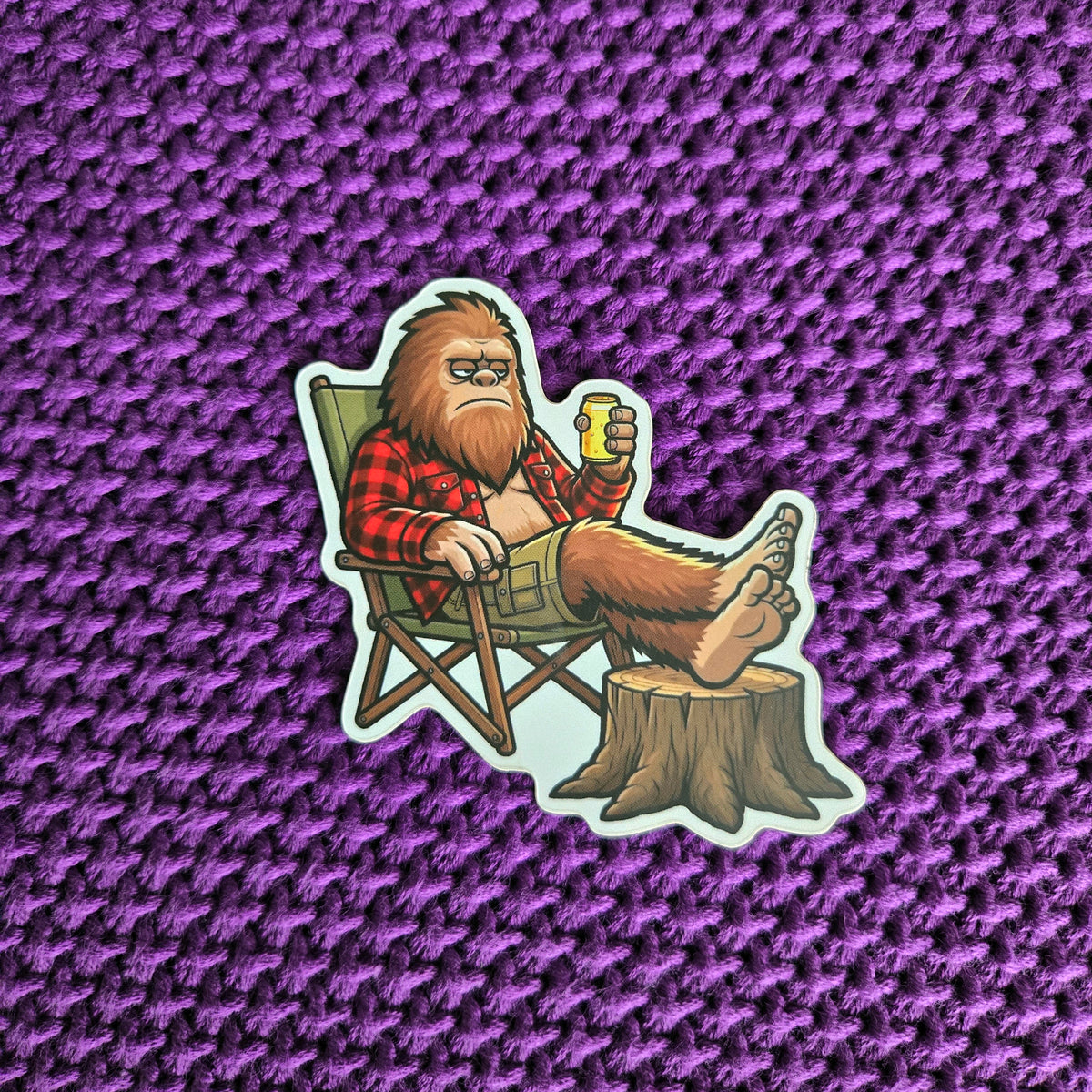 Camping Bigfoot Vinyl Sticker - Sasquatch Relaxing Humor Decal for Laptop Water Bottle - Waterproof