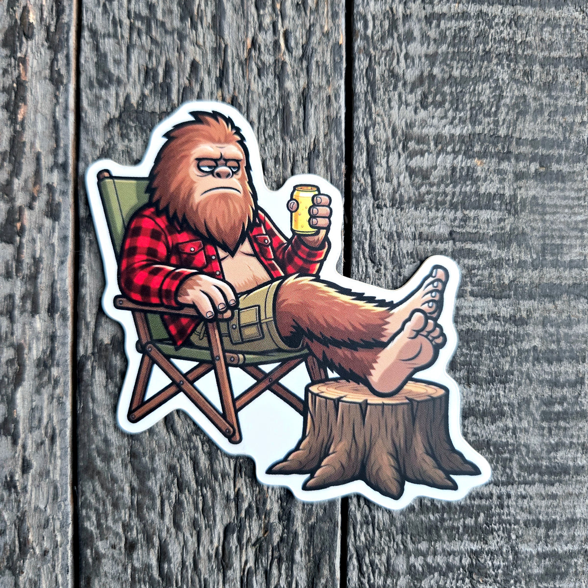 Camping Bigfoot Vinyl Sticker - Sasquatch Relaxing Humor Decal for Laptop Water Bottle - Waterproof