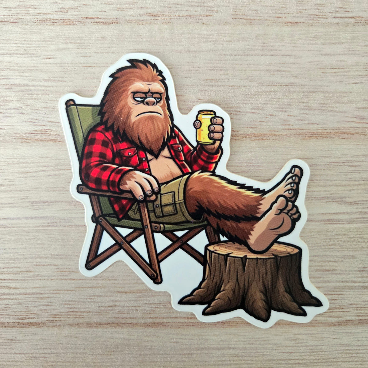 Camping Bigfoot Vinyl Sticker - Sasquatch Relaxing Humor Decal for Laptop Water Bottle - Waterproof