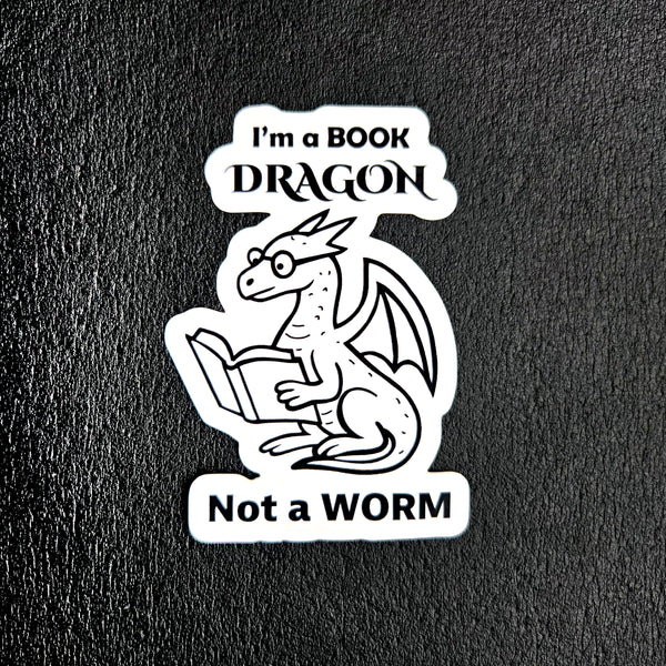 Book Dragon Sticker - Book Lover Gift - Reading Vinyl Decal - Waterproof Bookworm Dragon