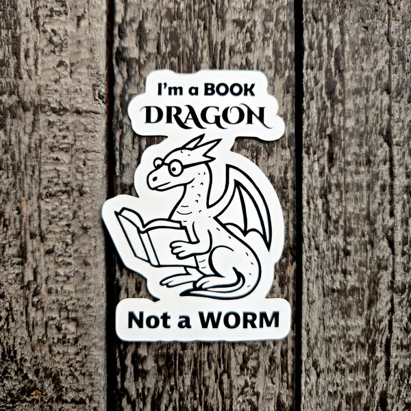 Book Dragon Sticker - Book Lover Gift - Reading Vinyl Decal - Waterproof Bookworm Dragon