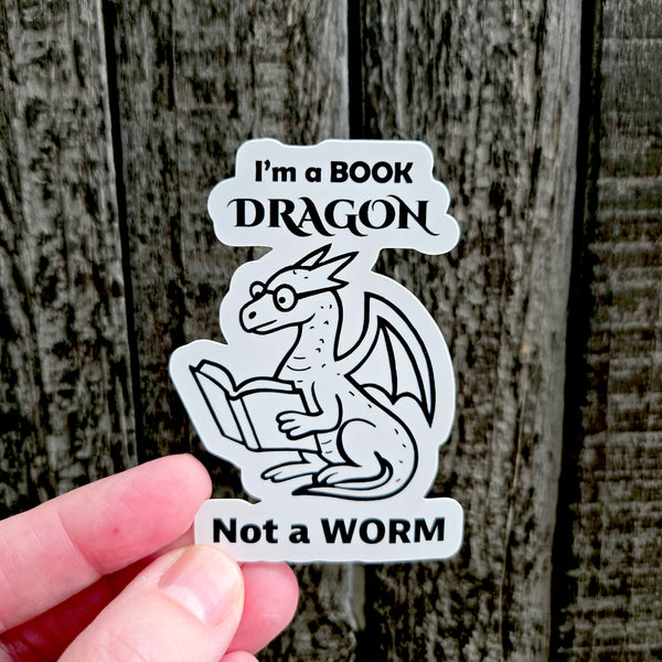 Book Dragon Sticker - Book Lover Gift - Reading Vinyl Decal - Waterproof Bookworm Dragon