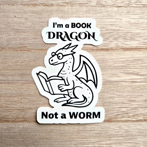 Book Dragon Sticker - Book Lover Gift - Reading Vinyl Decal - Waterproof Bookworm Dragon