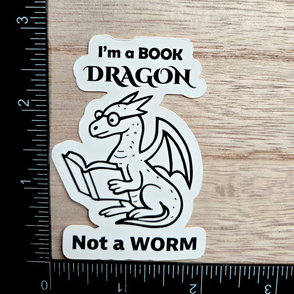 Book Dragon Sticker - Book Lover Gift - Reading Vinyl Decal - Waterproof Bookworm Dragon