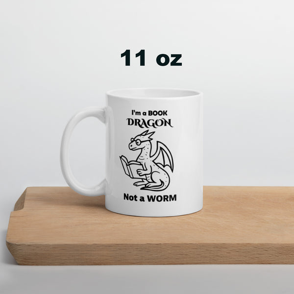 Book Dragon Mug - Book Lover Gift - Funny Bookworm Coffee Cup for Librarian Teacher Reader - 11oz 15oz 20oz Ceramic