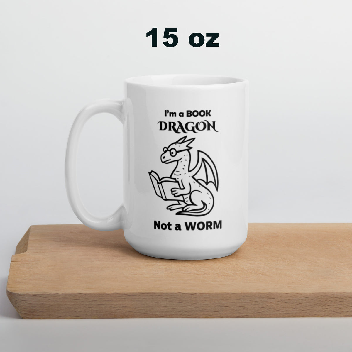 Book Dragon Mug - Book Lover Gift - Funny Bookworm Coffee Cup for Librarian Teacher Reader - 11oz 15oz 20oz Ceramic
