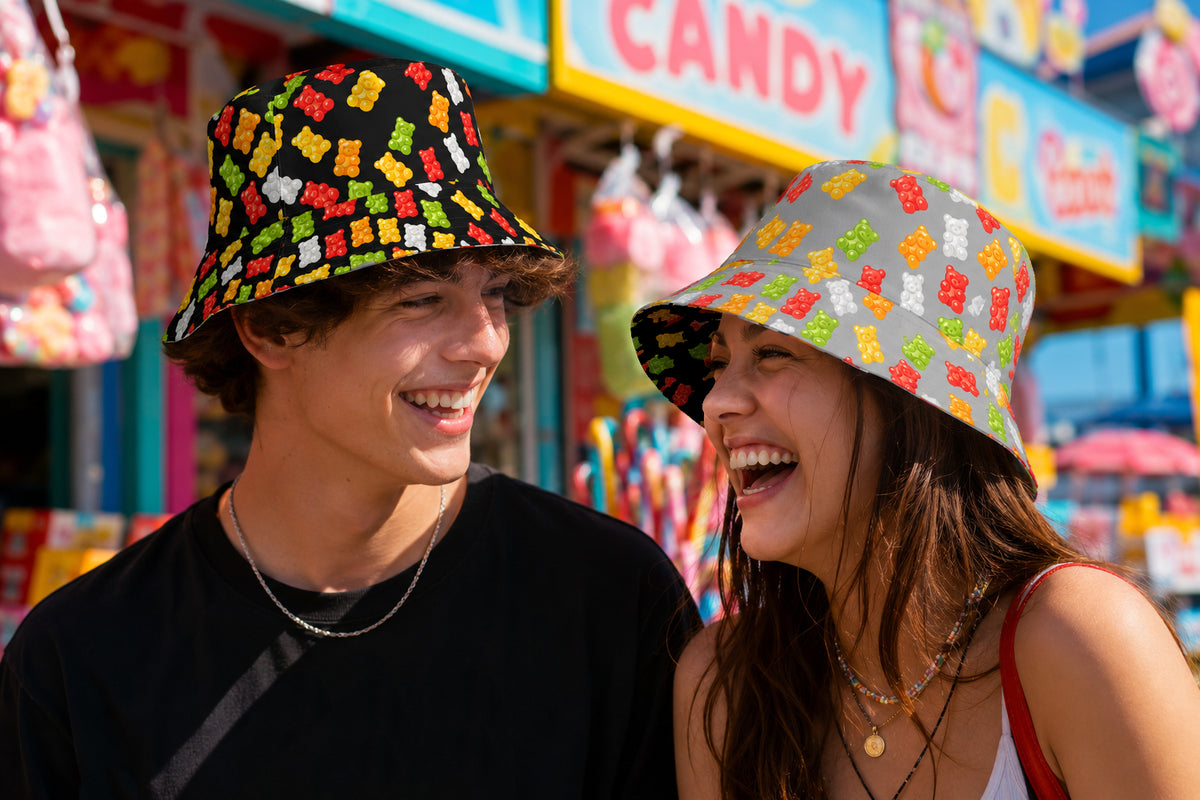 Reversible Gummy Bear Bucket Hat - Candy Lover Festival Headwear - All Over Print