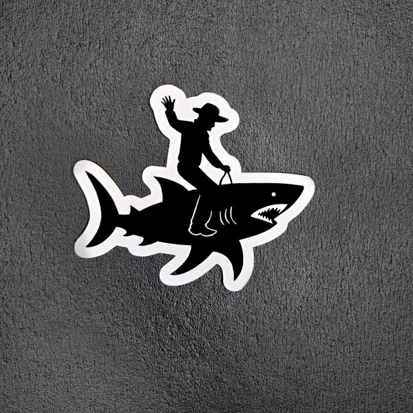 Shark Sticker - Funny Cowboy Riding Shark Waterproof Vinyl Decal - Unique Western Rodeo Gift