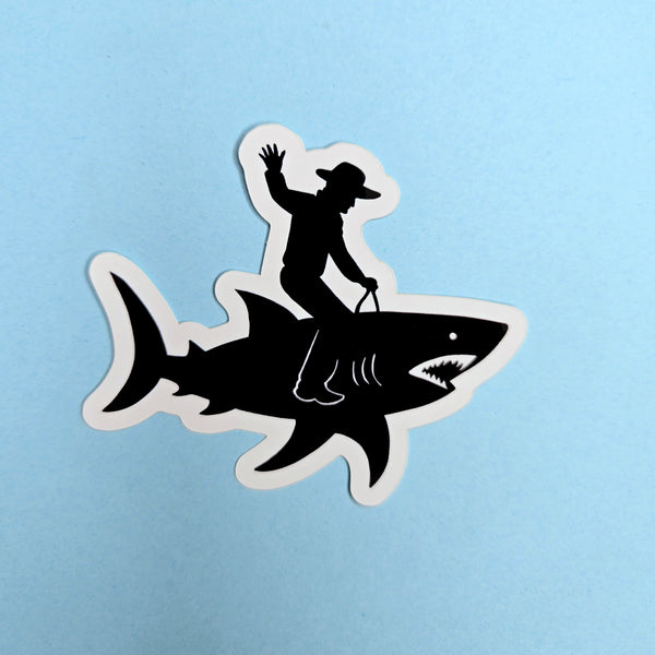 Shark Sticker - Funny Cowboy Riding Shark Waterproof Vinyl Decal - Unique Western Rodeo Gift