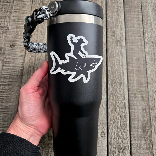 Shark Sticker - Funny Cowboy Riding Shark Waterproof Vinyl Decal - Unique Western Rodeo Gift
