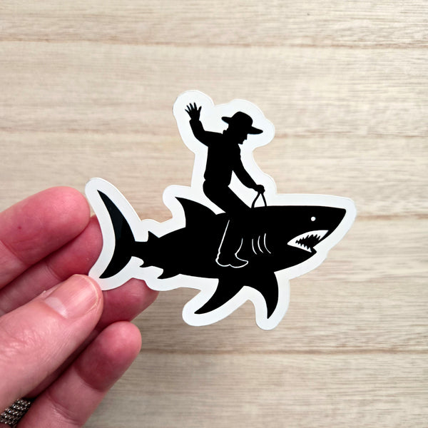 Shark Sticker - Funny Cowboy Riding Shark Waterproof Vinyl Decal - Unique Western Rodeo Gift