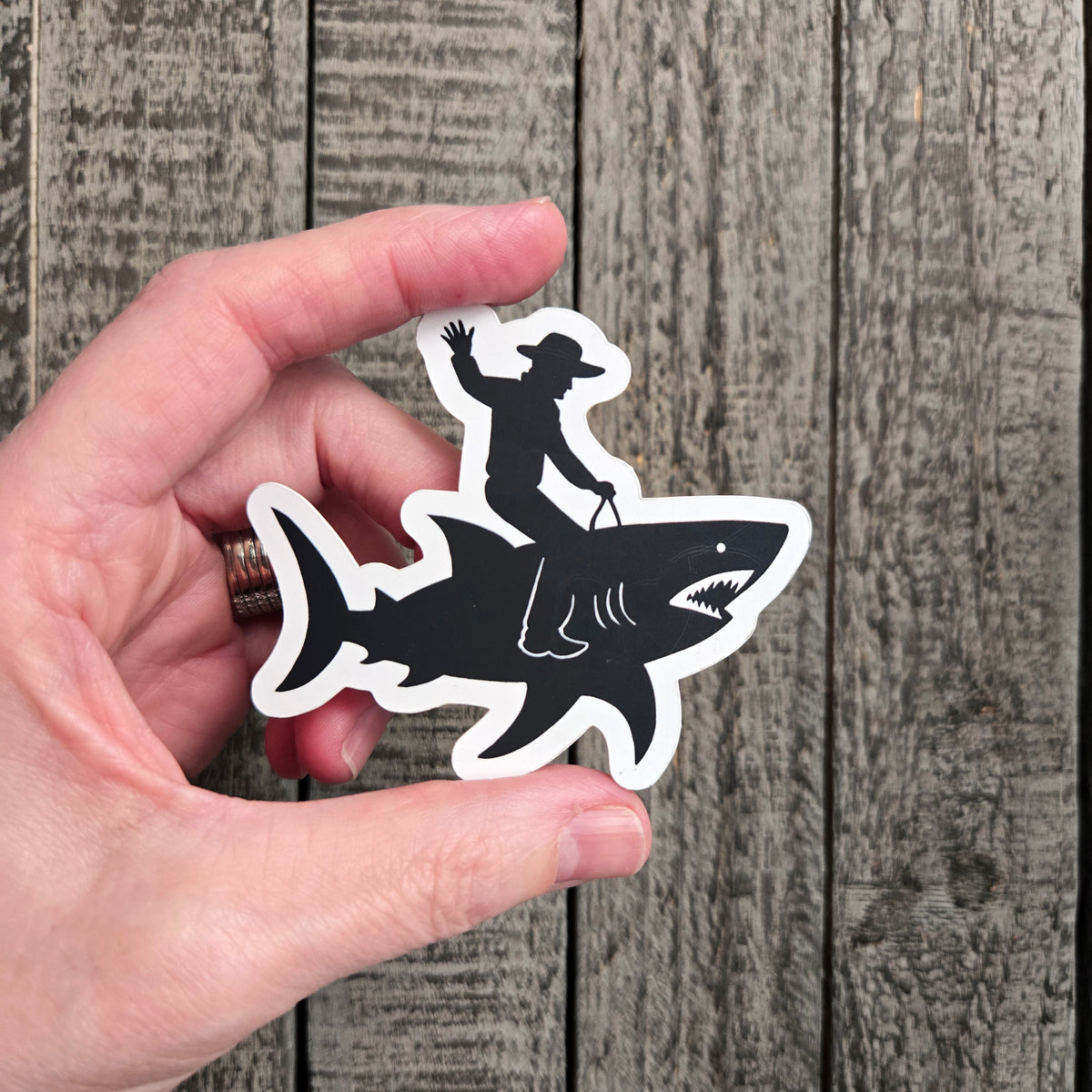 Shark Sticker - Funny Cowboy Riding Shark Waterproof Vinyl Decal - Unique Western Rodeo Gift