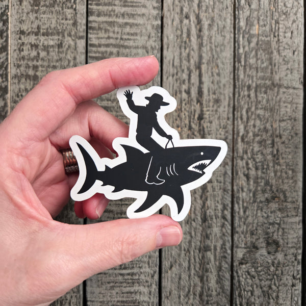 Shark Sticker - Funny Cowboy Riding Shark Waterproof Vinyl Decal - Unique Western Rodeo Gift