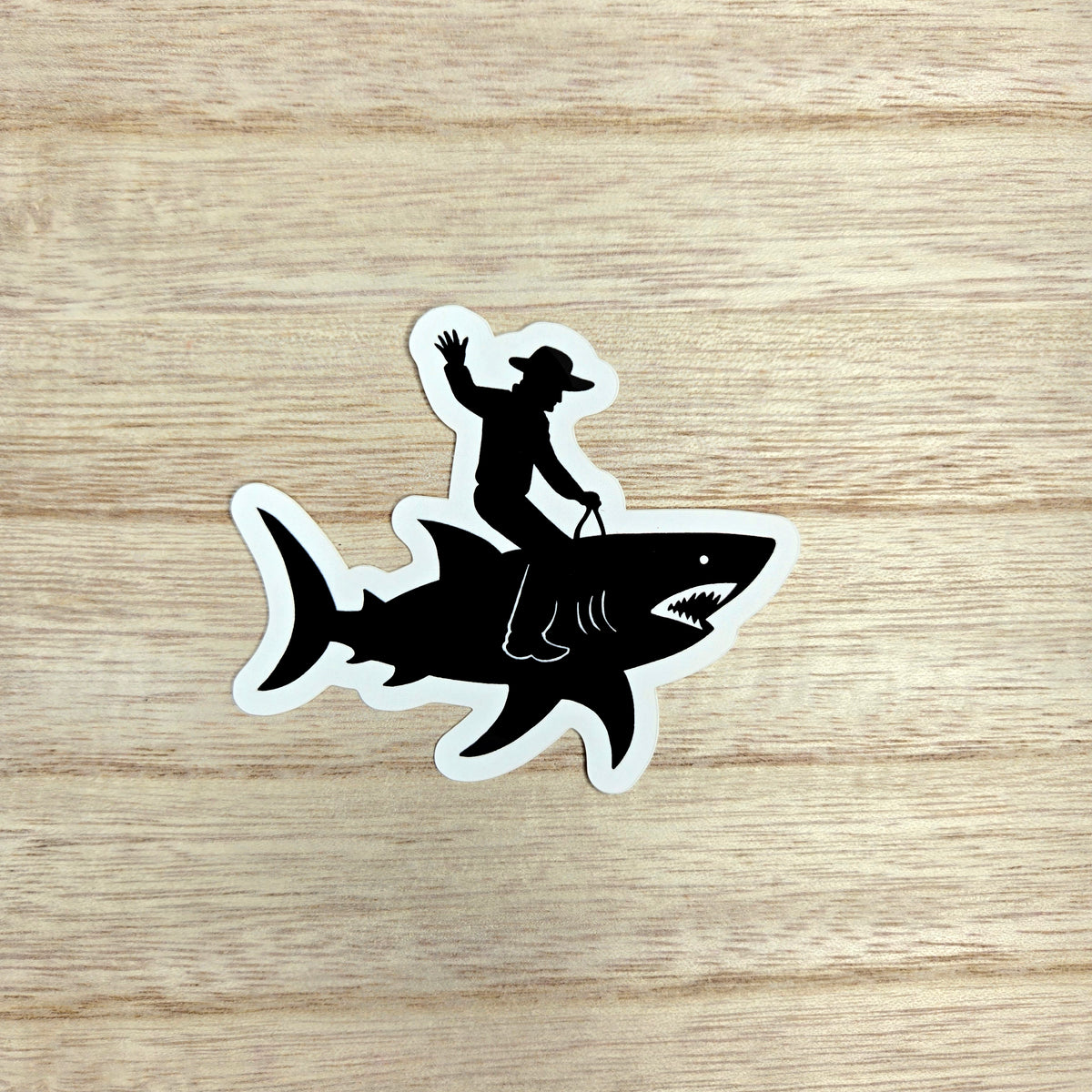 Shark Sticker - Funny Cowboy Riding Shark Waterproof Vinyl Decal - Unique Western Rodeo Gift