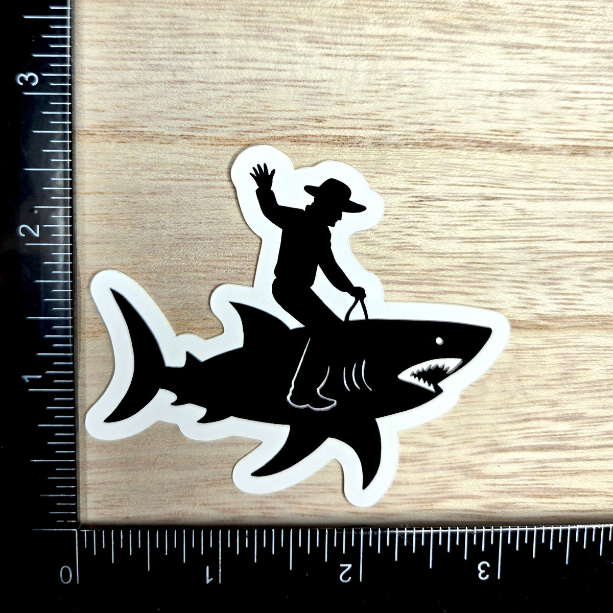Shark Sticker - Funny Cowboy Riding Shark Waterproof Vinyl Decal - Unique Western Rodeo Gift