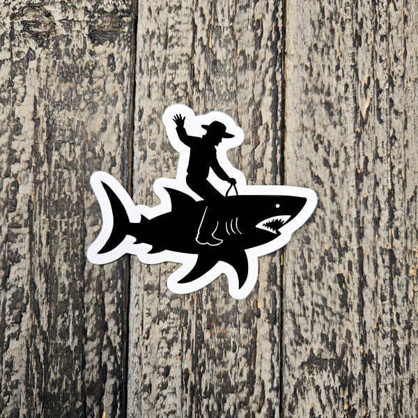 Shark Sticker - Funny Cowboy Riding Shark Waterproof Vinyl Decal - Unique Western Rodeo Gift