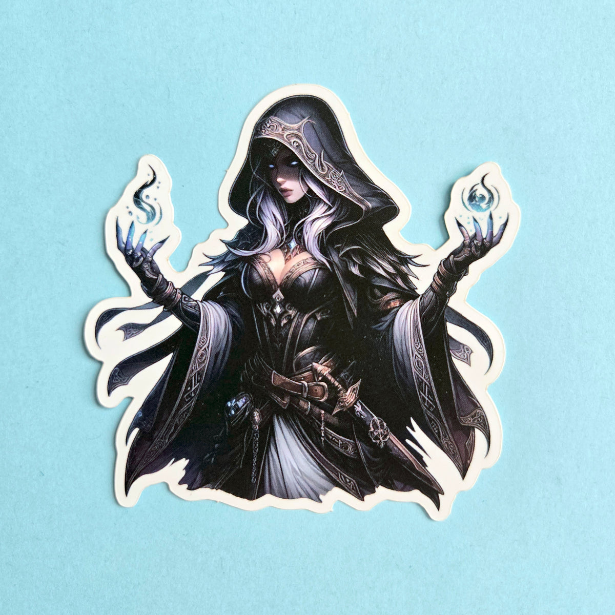 Dark Sorceress Sticker - Hooded Witch Decal - Fantasy Mage Art