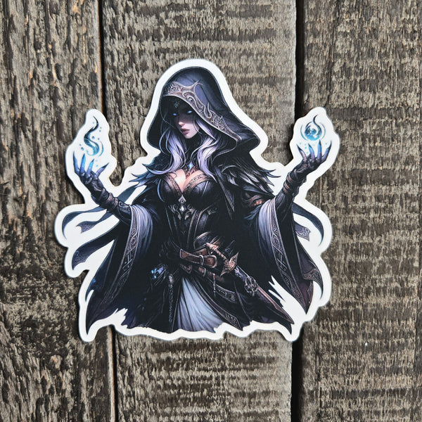 Dark Sorceress Sticker - Hooded Witch Decal - Fantasy Mage Art
