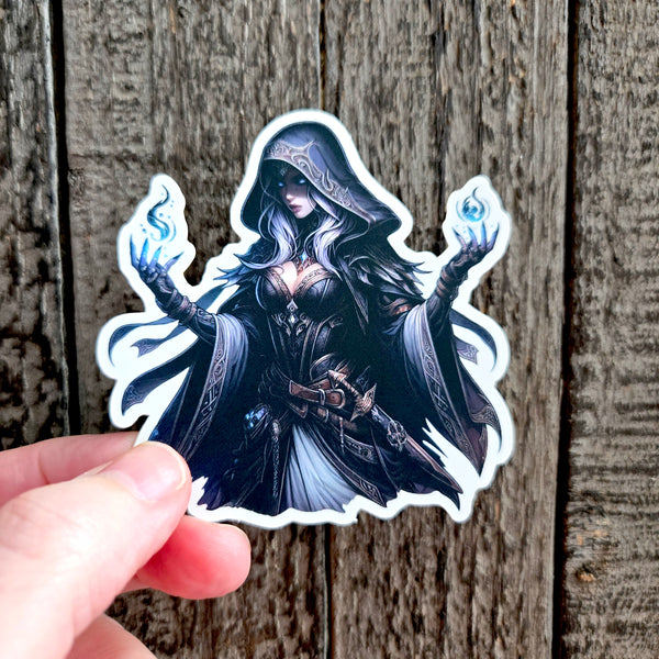 Dark Sorceress Sticker - Hooded Witch Decal - Fantasy Mage Art