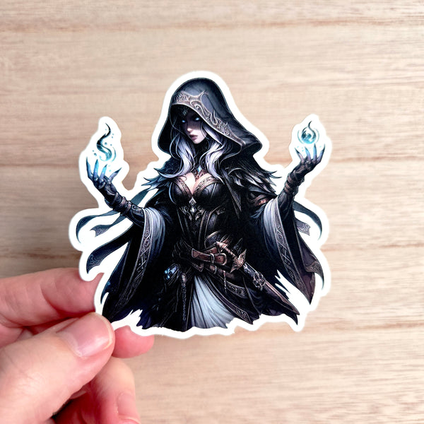 Dark Sorceress Sticker - Hooded Witch Decal - Fantasy Mage Art