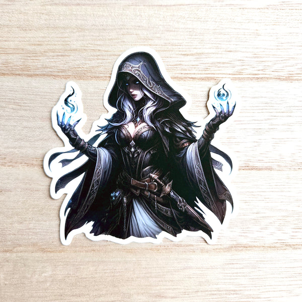 Dark Sorceress Sticker - Hooded Witch Decal - Fantasy Mage Art