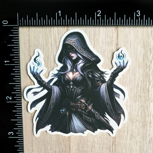 Dark Sorceress Sticker - Hooded Witch Decal - Fantasy Mage Art
