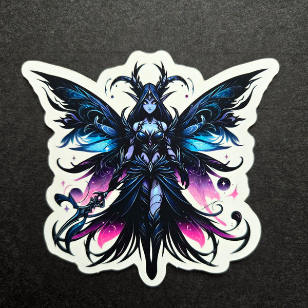 Dark Winged Fairy Vinyl Sticker - 2 Sizes - Blue & Purple Warrior Elf