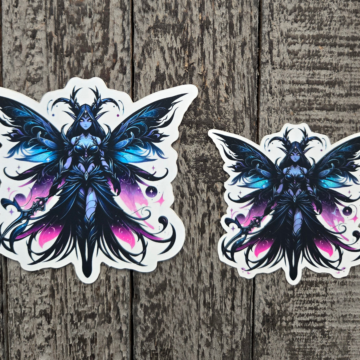 Dark Winged Fairy Vinyl Sticker - 2 Sizes - Blue & Purple Warrior Elf