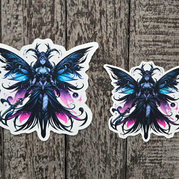 Dark Winged Fairy Vinyl Sticker - 2 Sizes - Blue & Purple Warrior Elf