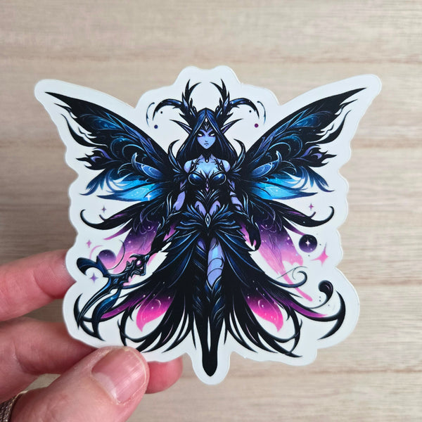 Dark Winged Fairy Vinyl Sticker - 2 Sizes - Blue & Purple Warrior Elf