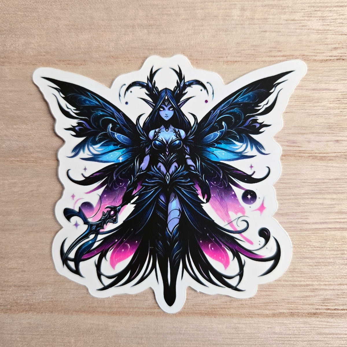 Dark Winged Fairy Vinyl Sticker - 2 Sizes - Blue & Purple Warrior Elf