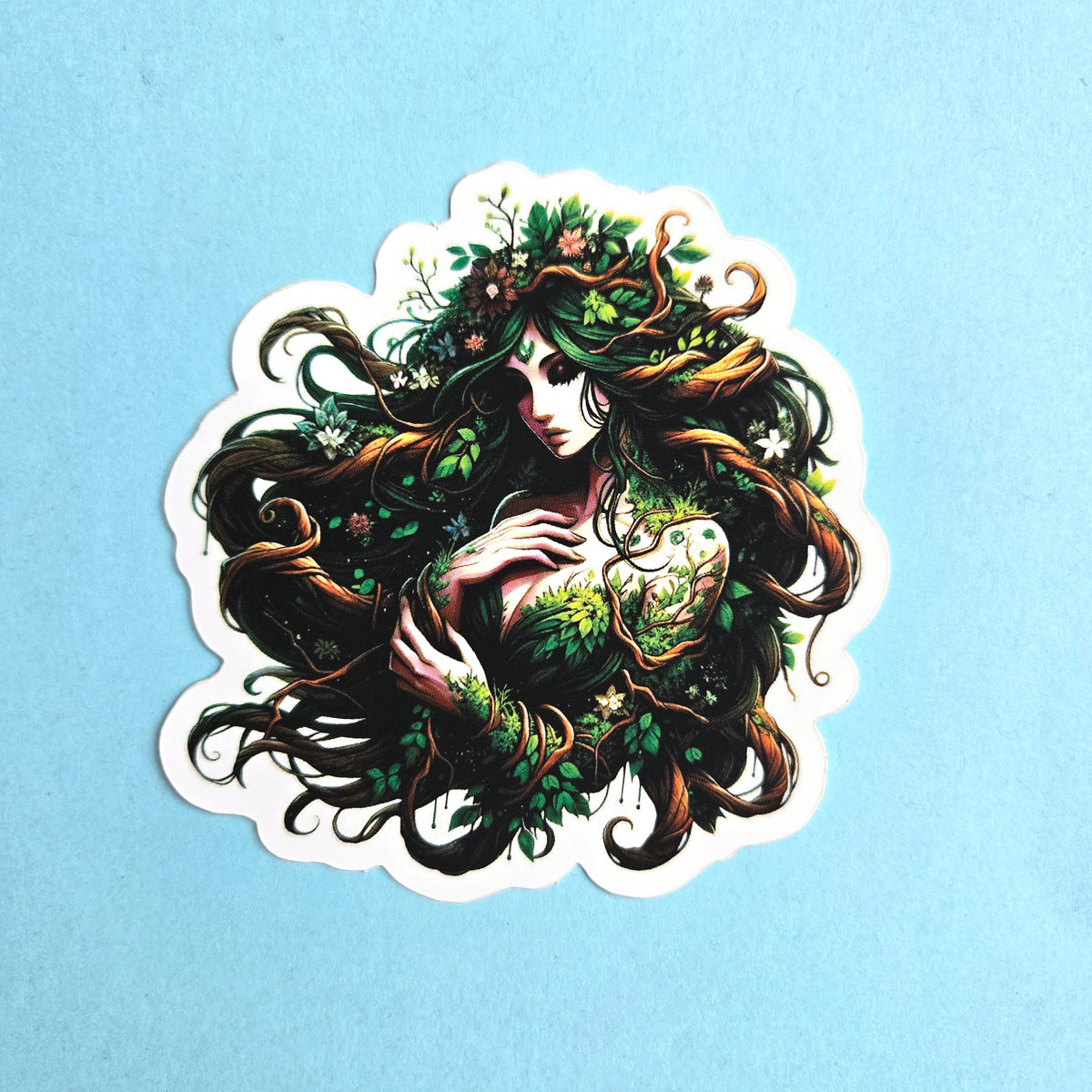 Nature Goddess Fantasy Art - Dryad Tree Spirit Sticker - Forest Nymph Vinyl Decal