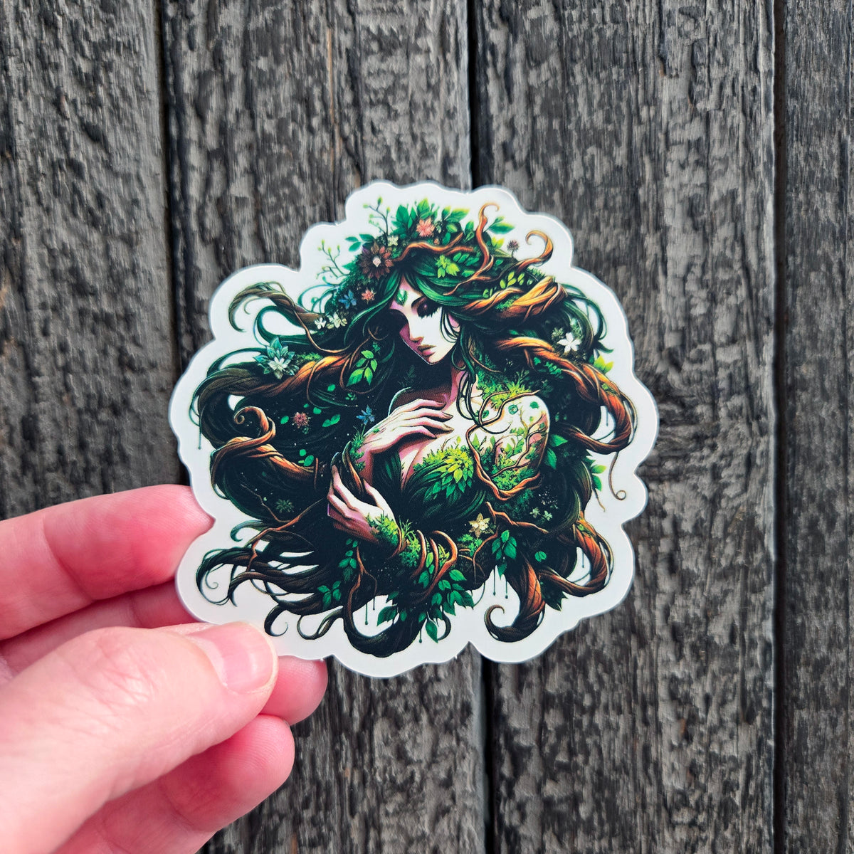 Nature Goddess Fantasy Art - Dryad Tree Spirit Sticker - Forest Nymph Vinyl Decal