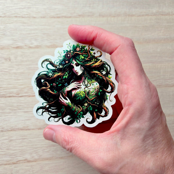 Nature Goddess Fantasy Art - Dryad Tree Spirit Sticker - Forest Nymph Vinyl Decal