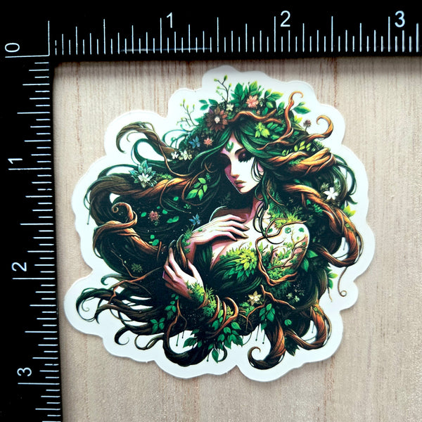 Nature Goddess Fantasy Art - Dryad Tree Spirit Sticker - Forest Nymph Vinyl Decal