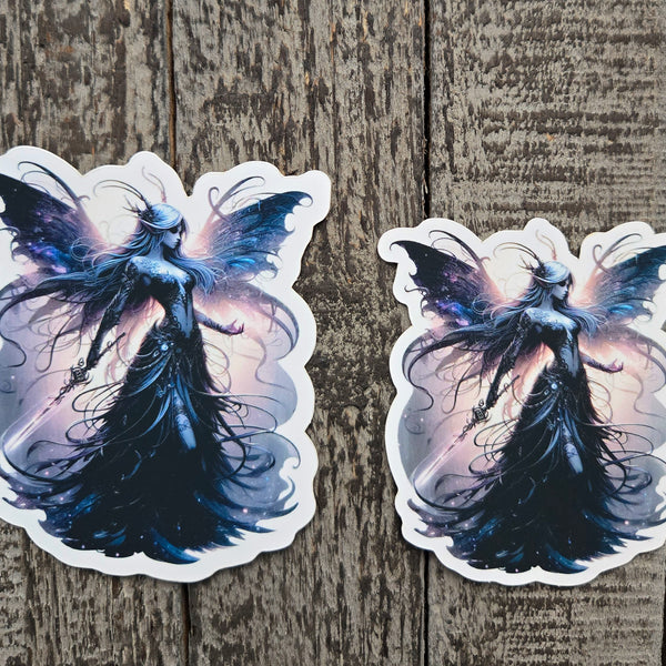 Dark Fairy with Wings Sticker - 2 Sizes - Gothic Warrior Vinyl Decal with Sword